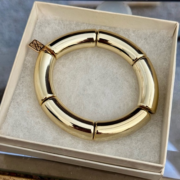 Jewelry - French Inspired Gold Tone Acrylic Tubes Stretchy Elastic Bracelet